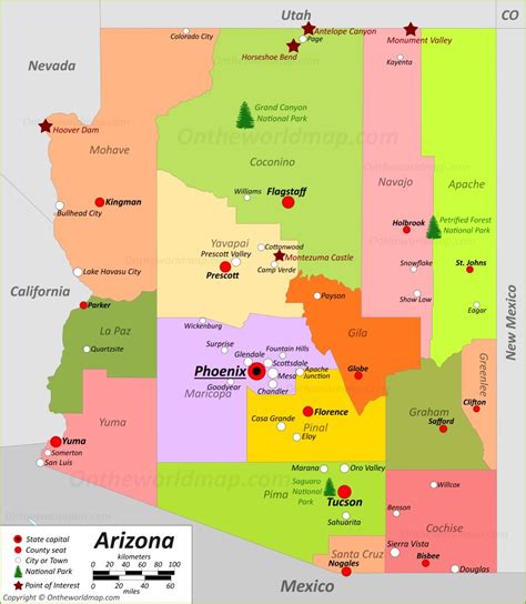 Map of Arizona with Cities